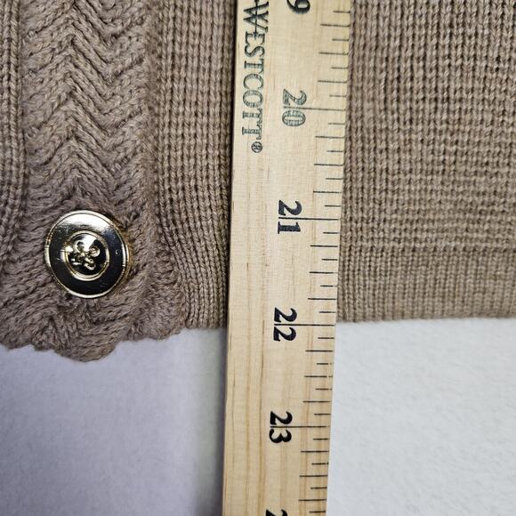 JCrew Women L Lady Jacket Cardigan Sweater Gold Button Brown Quiet Luxury Cotton - Picture 15 of 16